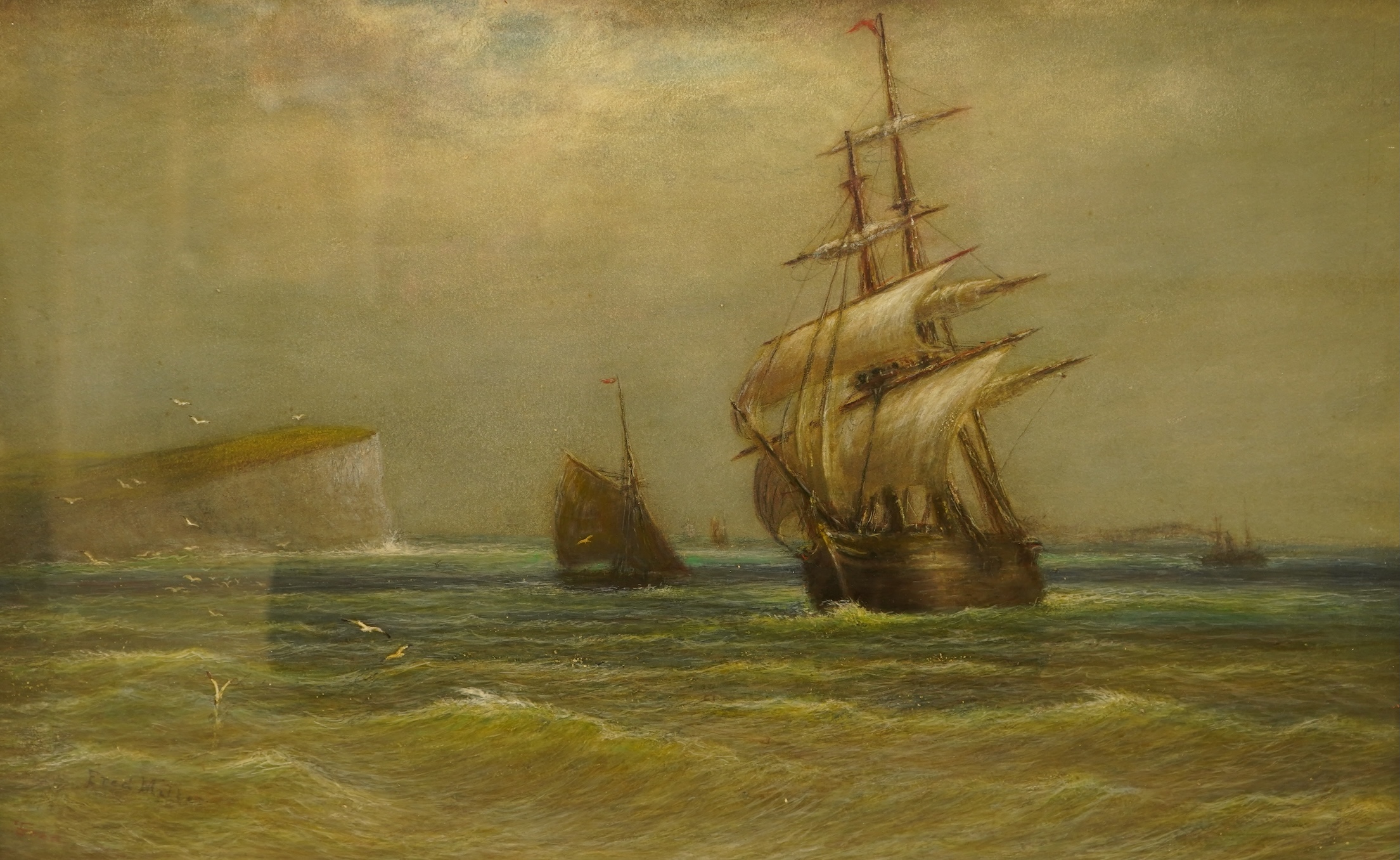Frederick Miller (fl.1880-1892), Seaford and Beachy Head Views, each signed, two watercolours and mixed medias, 30 x 50cm